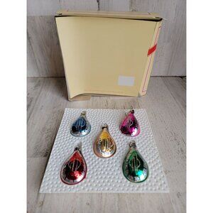 Vintage teardrop‎ rainbow blown glass ornament Xmas set